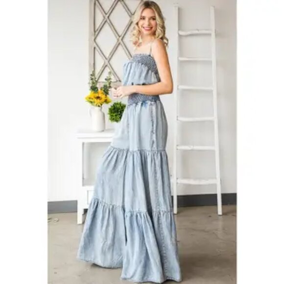 028 The Oli & Hali Washed Smocked Ruffled Wide Leg Jumpsuit Size Large - Picture 8 of 10